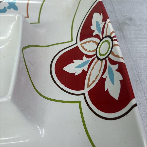 The Cellar GLOBAL 70's Floral Flowers White Ceramic Square 1 Piece Chip & Dip - Picture 16 of 16